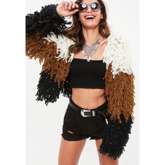 💋BOHO CHIC💋 Gorgeous Color Block Shaggy Cardigan - Picture 2 of 13